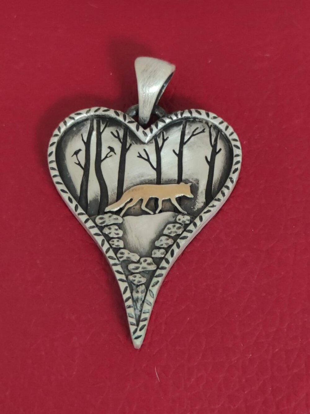 Forest and Fox Pendant S925 Silver Heart Necklace Charm Nature landscape Jewelry